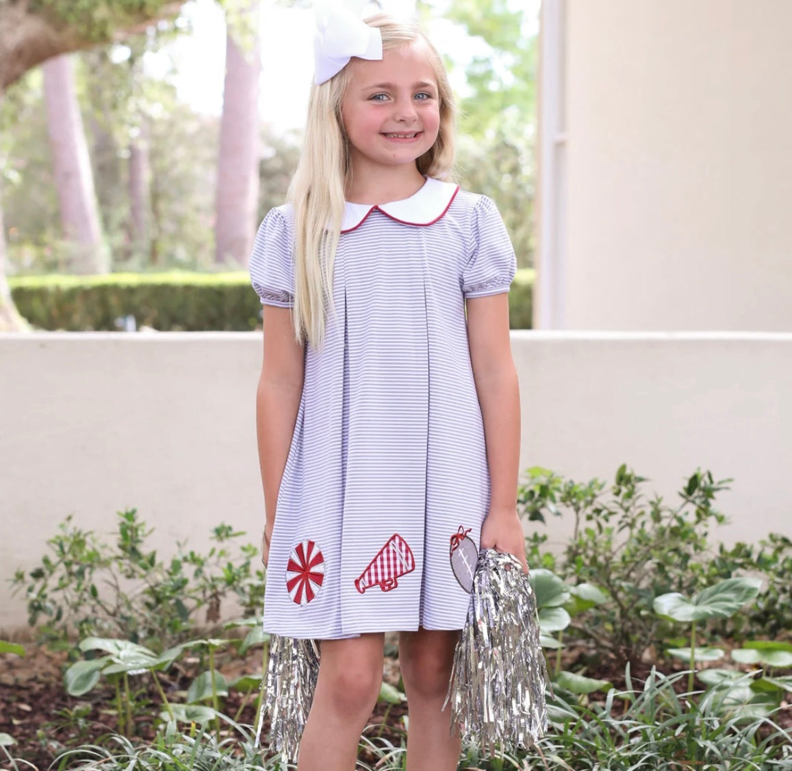 Game Day Pleat Dress- Gray Stripe