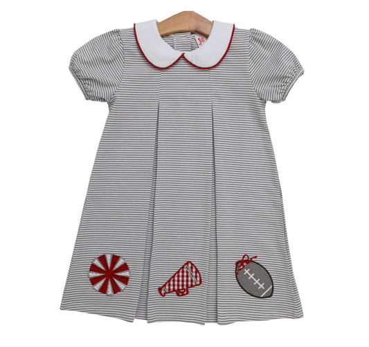 Game Day Pleat Dress- Gray Stripe