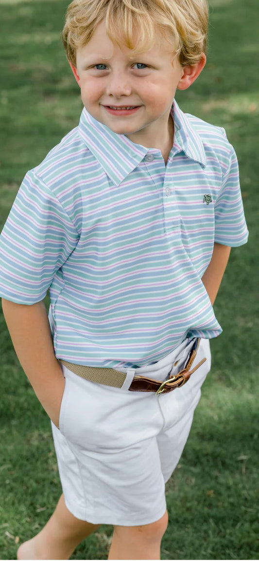 The Bailey Boys Henry Performance S/S Stripe Polo- Paradise