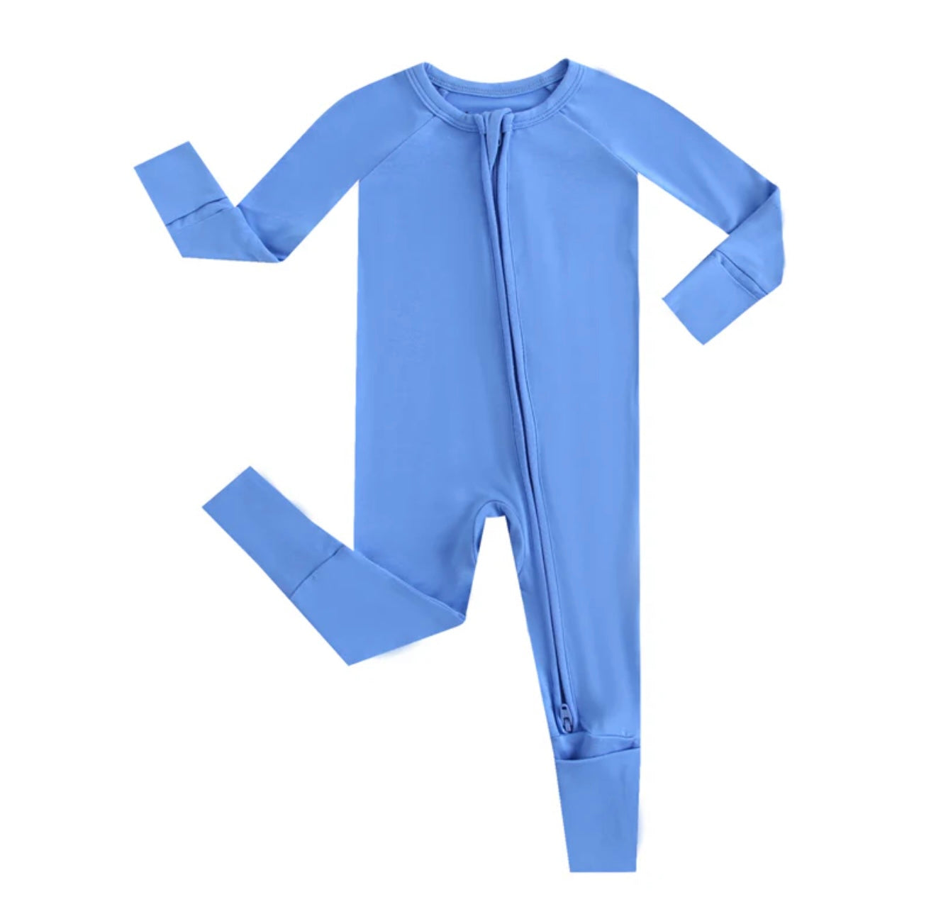Pure Blue Zippered Baby Romper