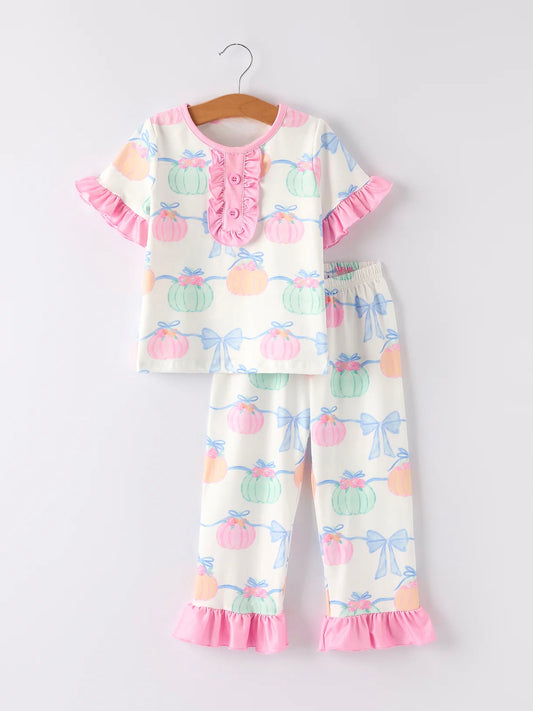 Girls Milk Silk Ruffle Pumpkin Jammies