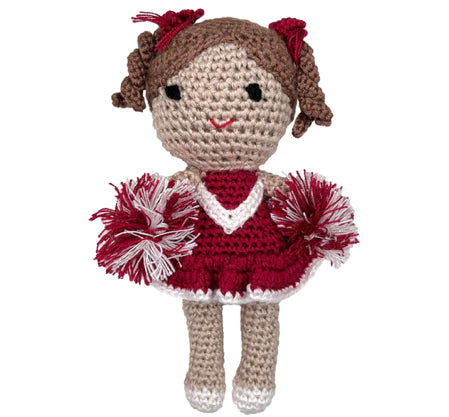 Cheerleader Bamboo Crochet Rattle - Maroon & White