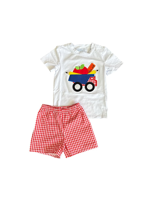 Boy Back To School Dump Truck Short Set