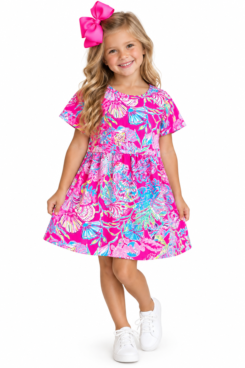 Girls pink tropical floral dress