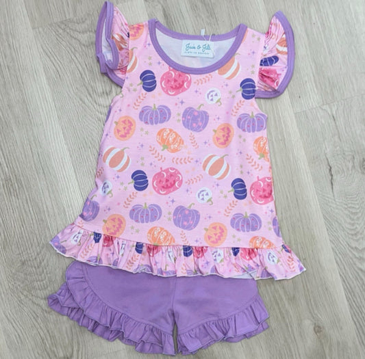 Playfully Purple Pumpkins Ruffle Short Set