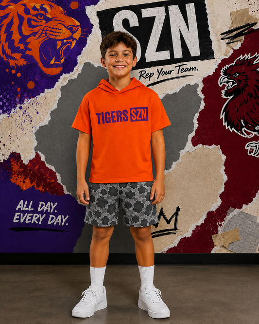 Boys Camo Clemson Short Sleeve Hoodie Short Set