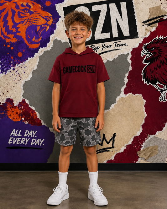 Boys Camo Gamecock Short Sleeve Hoodie Short Set