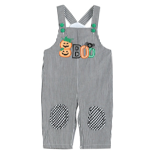Lil Cactus Black Stripe Pumpkin 'Boo' Overalls