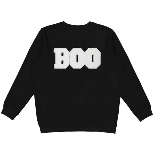 BOO PATCH HALLOWEEN ADULT SWEATSHIRT - BLACK