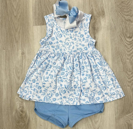 Girl Blue Toile Short Set