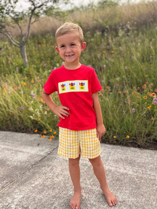Back to School Crayon Smocked Short Set
