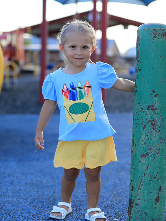 Back to School Crayon Applique Short Set