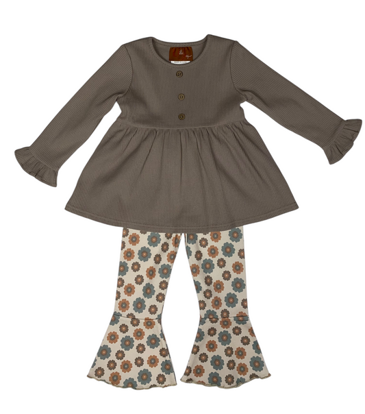 Mocha Floral Bell Bottom Set