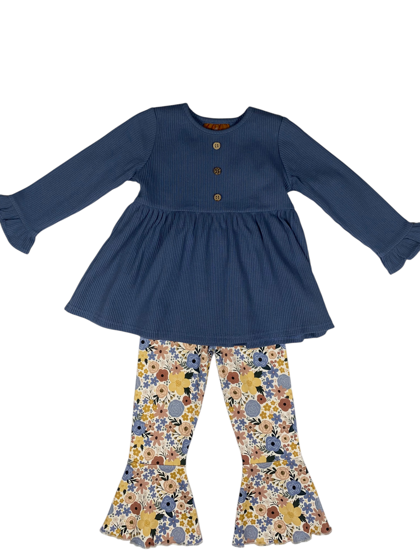 Blue Floral Bell Bottom Pant Set