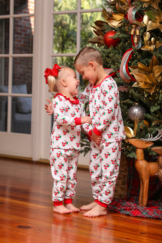 Santa Print Ruffle Pants Set