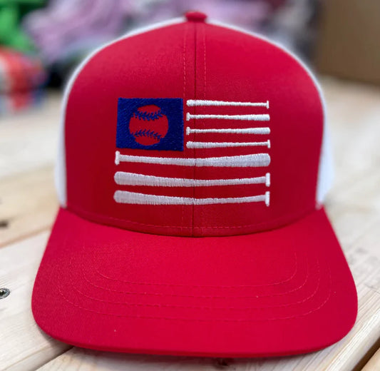 Baseball Flag Embroidered Hat (Red/White)