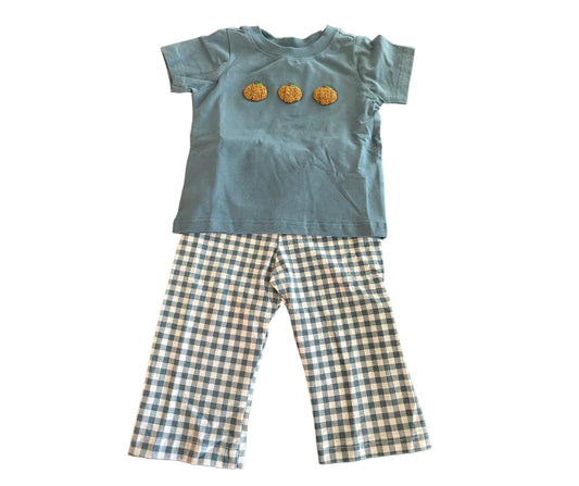 Blue French Knot Pumpkin Pant Set