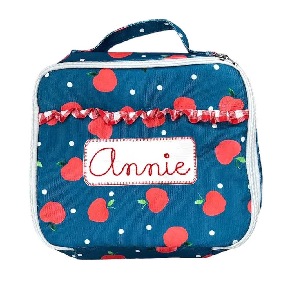 Lunch Bag- Apples on Navy (monogram included)