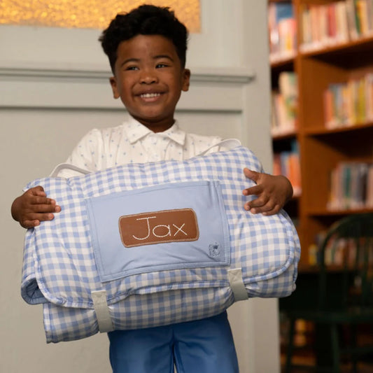 Nap Mat- Blue Gingham (monogram included)