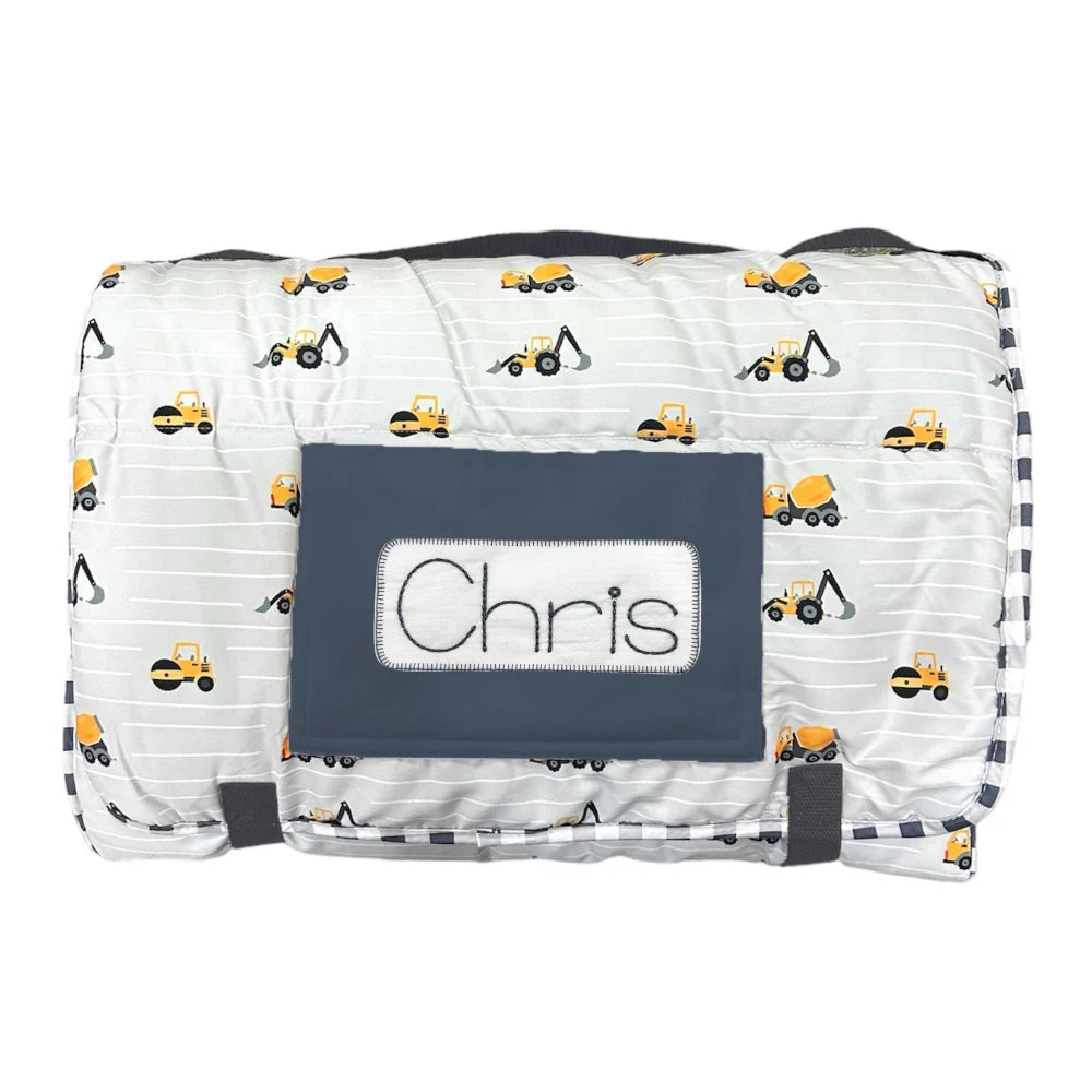 Nap Mat-  Construction on Grey (monogram included)