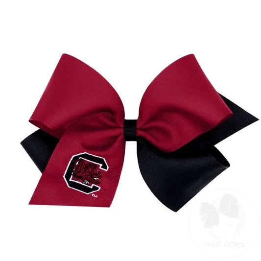 Gamecock King Two-tone Grosgrain Hair Bow with Embroidered Collegiate Logo