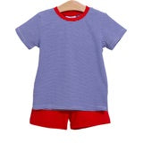 Royal Blue Stripe & Red Short Set