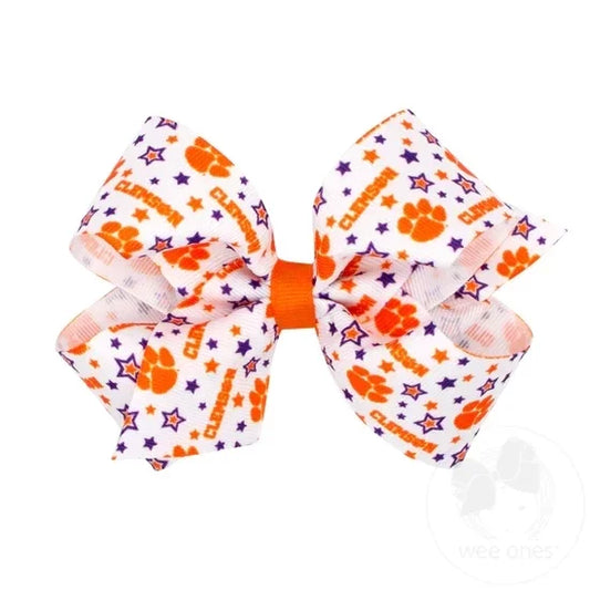 Clemson Medium Signature Collegiate Logo Print Grosgrain Hair Bow