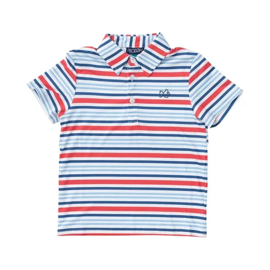 Prodoh Boys Pro Performance Polo- America Red White and Blue Stripe