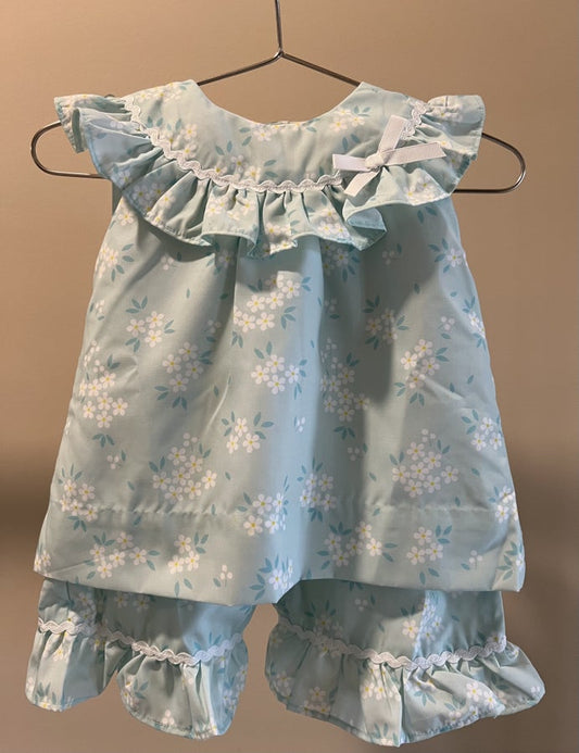 2 Piece Blue Woven White Floral Set