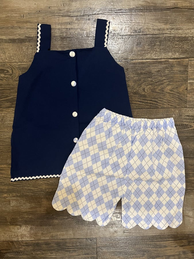 Rhombus Navy Girl Set
