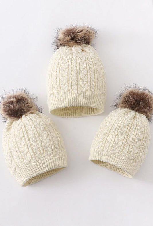 Cream Cable Knit Pom Pom Beanie