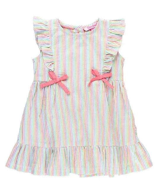 RuffleButts Rainbow Seersucker Pinafore Bow Dress