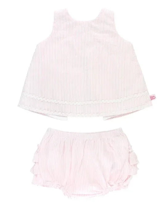 RuffleButts Pink Seersucker Ric Rac Swing Top and Bloomer Set
