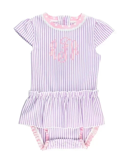 RuffleButts Lilac Seersucker Peplum One Piece