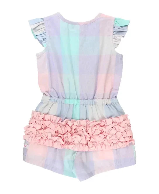 RuffleButts Baby Cotton Candy Plaid Flutter Woven Romper