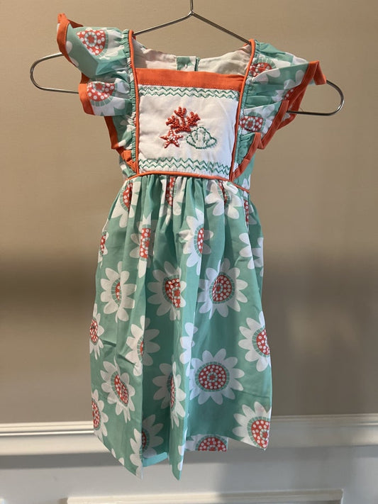 Starfish & Coral Hand Smocked Sunflower Dress