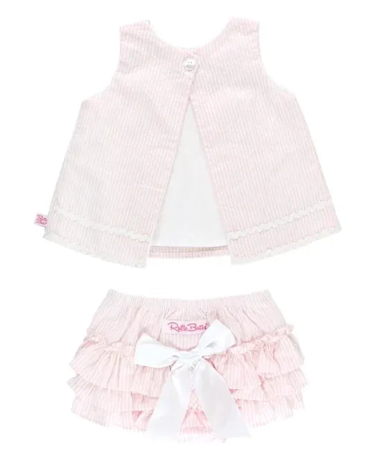 RuffleButts Pink Seersucker Ric Rac Swing Top and Bloomer Set