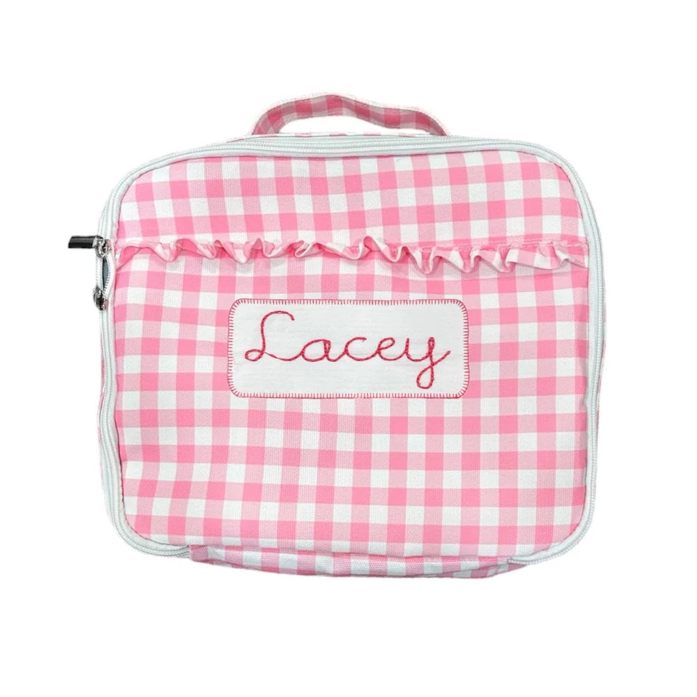 Lunch Bag- Pink Gingham (monogram included)