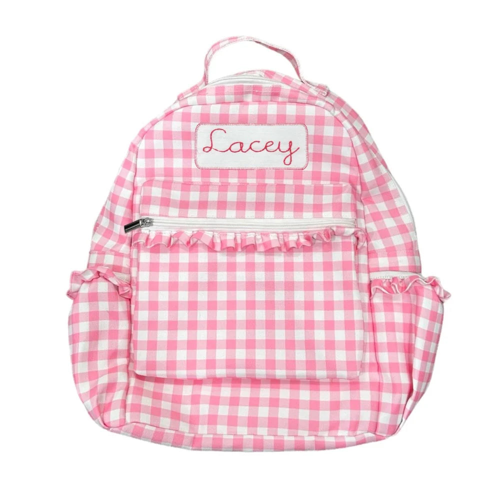 Backpack- Pink Gingham (monogram included)